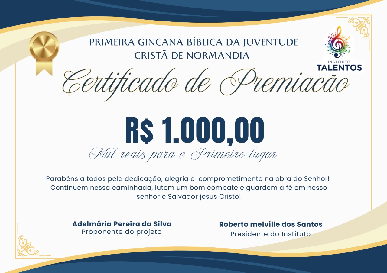 Certificado de premiação do primeiro lugar